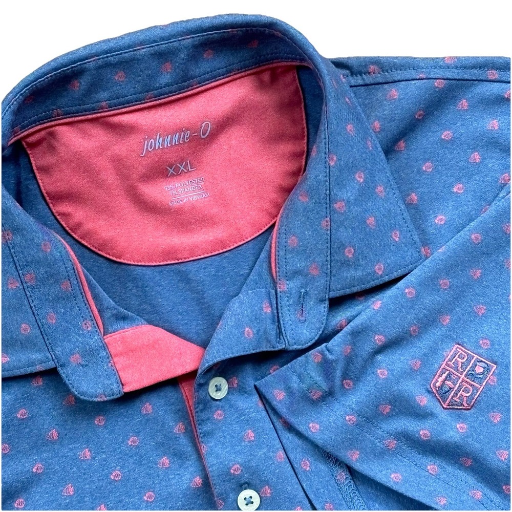 Johnnie-O Performance Mens‎ Golf Tennis Polo Stretch Shirt 2XL Gray Pink Fish